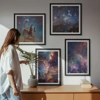Kozmički zvjezdani pejzaži set od 4 slike u okviru