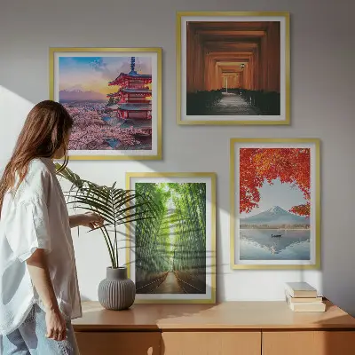 Dekorativni komplet slika za zid bambusova šuma s vratima torii u Japanu