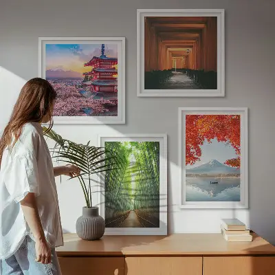 Dekorativni komplet slika za zid bambusova šuma s vratima torii u Japanu