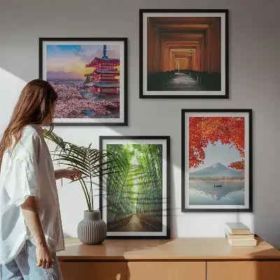 Dekorativni komplet slika za zid bambusova šuma s vratima torii u Japanu