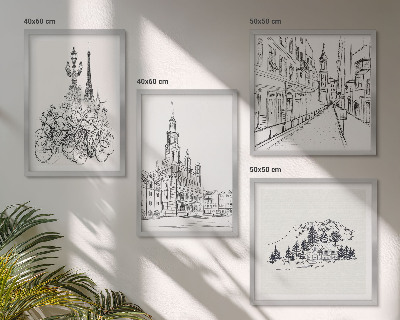 Set 4 slike u okviru Jednostavni crteži gradskih pogleda