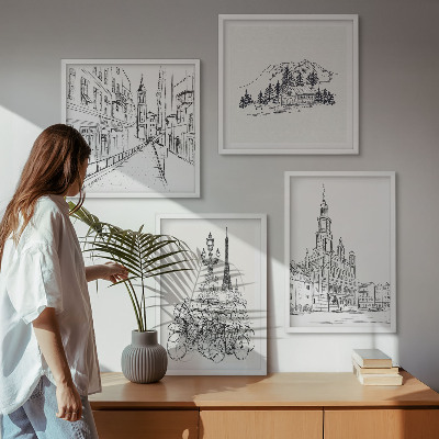 Set 4 slike u okviru Jednostavni crteži gradskih pogleda