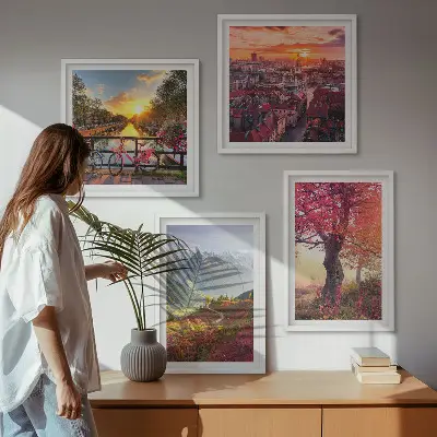 Dekorativni komplet slika za zid planinski krajolici s motivom bicikla