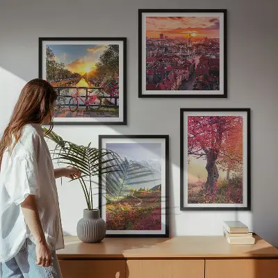 Dekorativni komplet slika za zid planinski krajolici s motivom bicikla