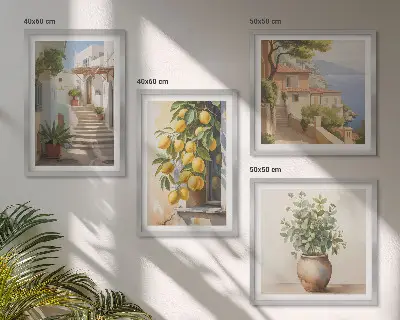 Set od 4 slike u okviru ulica s biljkama i lončanicom limuna