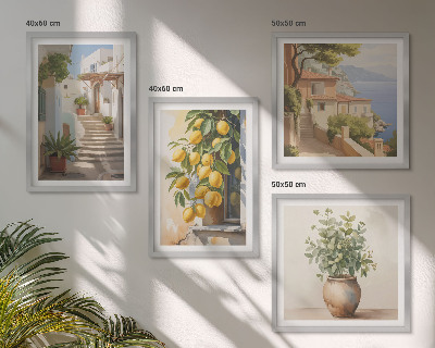 Set 4 slike u okviru Ulica s biljkama za cvijeće s limunom u saksiji