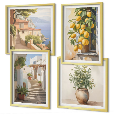 Set 4 slike u okviru Ulica s biljkama za cvijeće s limunom u saksiji