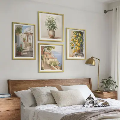 Set od 4 slike u okviru ulica s biljkama i lončanicom limuna