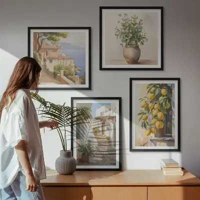 Set od 4 slike u okviru ulica s biljkama i lončanicom limuna