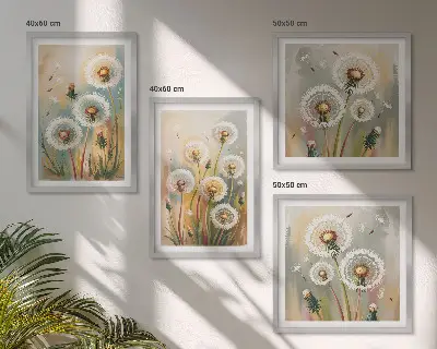 Komplet slika za spavaću sobu cvjetovi maslačka i pastelne trave