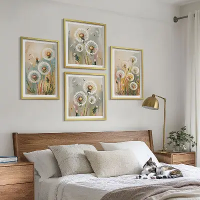 Komplet slika za spavaću sobu cvjetovi maslačka i pastelne trave