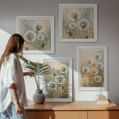 Komplet slika za spavaću sobu cvjetovi maslačka i pastelne trave