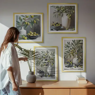 Komplet slika za spavaću sobu motivi maslina u keramički sivoj boji