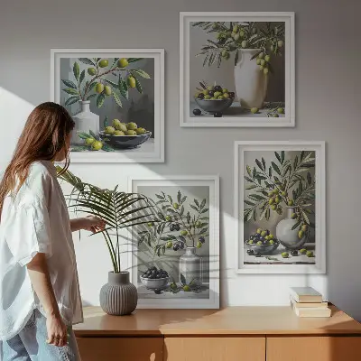Komplet slika za spavaću sobu motivi maslina u keramički sivoj boji