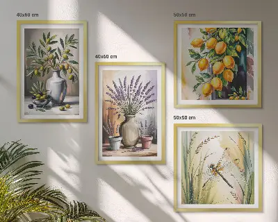 Set 4 slike u okviru cvjetovi masline u vazama s motivom prirode