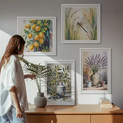 Set 4 slike u okviru cvjetovi masline u vazama s motivom prirode