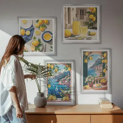 Dekorativni komplet zidnih slika motivi talijanskih limuna s pogledom na more