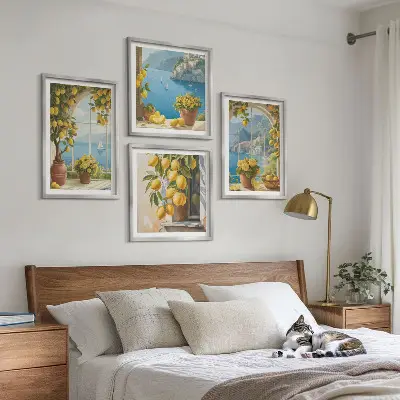 Komplet slika za spavaću sobu s motivima morskih pejzaža, limuna i prozora