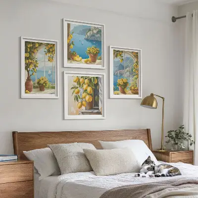 Komplet slika za spavaću sobu s motivima morskih pejzaža, limuna i prozora