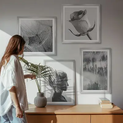 Portret žene u šumskoj magli set od 4 slike u okviru