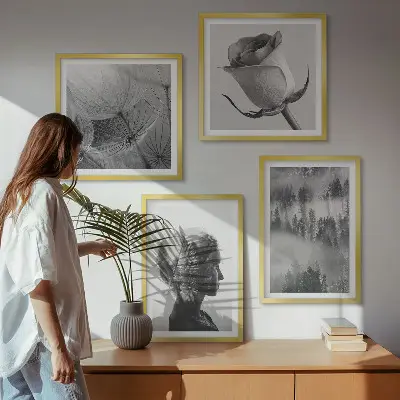 Portret žene u šumskoj magli set od 4 slike u okviru