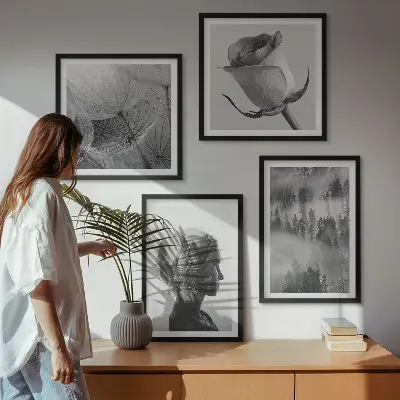 Portret žene u šumskoj magli set od 4 slike u okviru