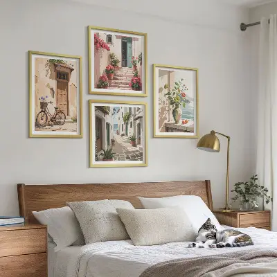 Set 4 slike u okviru motivi ulica, cvijeća i bicikala