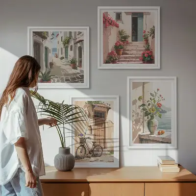 Set 4 slike u okviru motivi ulica, cvijeća i bicikala