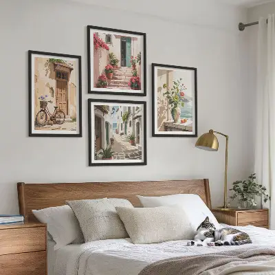 Set 4 slike u okviru motivi ulica, cvijeća i bicikala