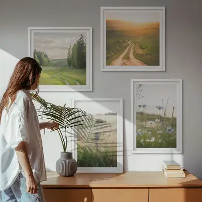 Komplet slika za spavaću sobu krajolik s motivom polja i sunca