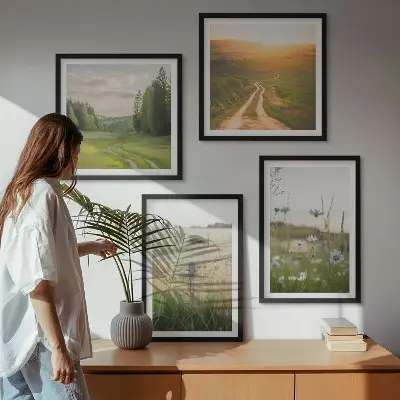 Komplet slika za spavaću sobu krajolik s motivom polja i sunca