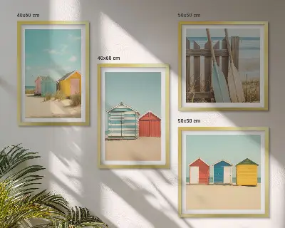 Dekorativni komplet zidnih slika šarene kuće s motivom plaže i sunca