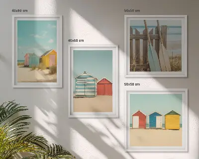 Dekorativni komplet zidnih slika šarene kuće s motivom plaže i sunca
