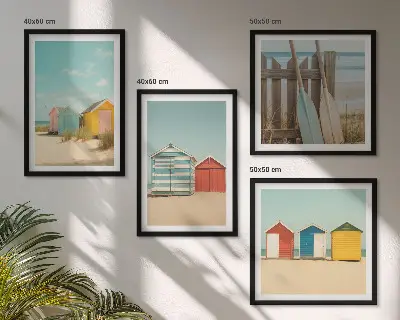 Dekorativni komplet zidnih slika šarene kuće s motivom plaže i sunca