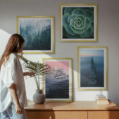 Komplet slika za spavaću sobu planine s motivom ružičastog neba, vode i sukulenta