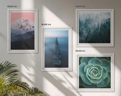 Komplet slika za spavaću sobu planine s motivom ružičastog neba, vode i sukulenta