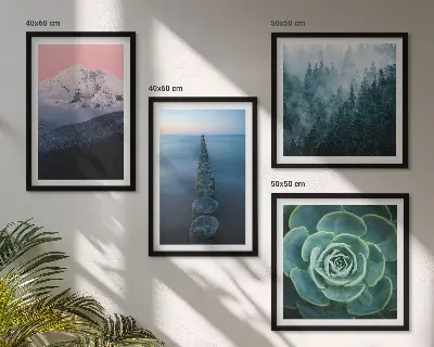 Komplet slika za spavaću sobu planine s motivom ružičastog neba, vode i sukulenta