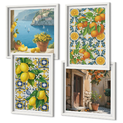 Set 4 slike u okviru Limuni, cvijeće, naranče, Italija