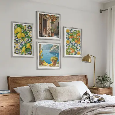 Set od 4 slike u okviru motivi limuna, cvijeća i naranči iz Italije