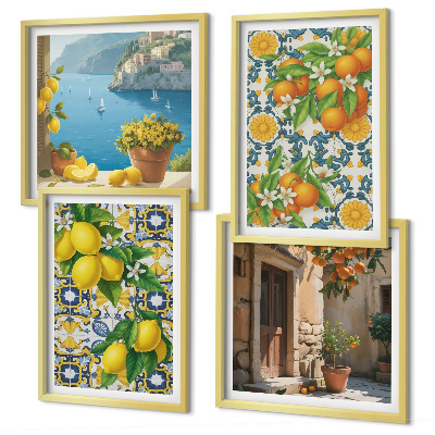 Set 4 slike u okviru Limuni, cvijeće, naranče, Italija