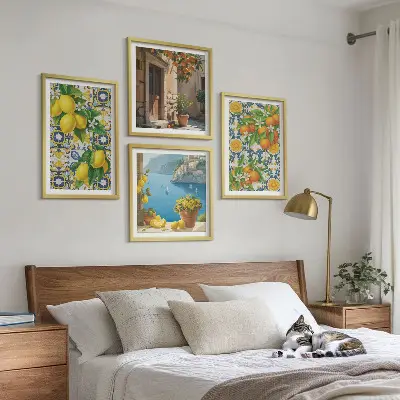 Set od 4 slike u okviru motivi limuna, cvijeća i naranči iz Italije