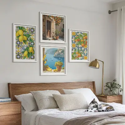 Set od 4 slike u okviru motivi limuna, cvijeća i naranči iz Italije
