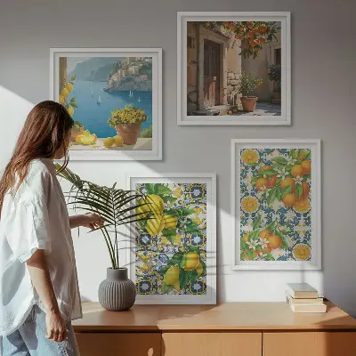 Set od 4 slike u okviru motivi limuna, cvijeća i naranči iz Italije