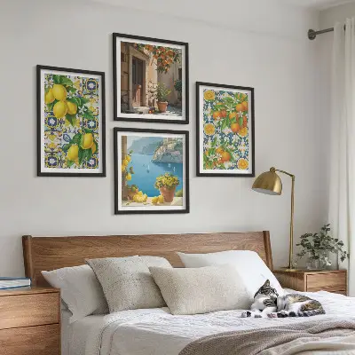 Set od 4 slike u okviru motivi limuna, cvijeća i naranči iz Italije