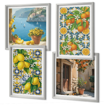Set 4 slike u okviru Limuni, cvijeće, naranče, Italija