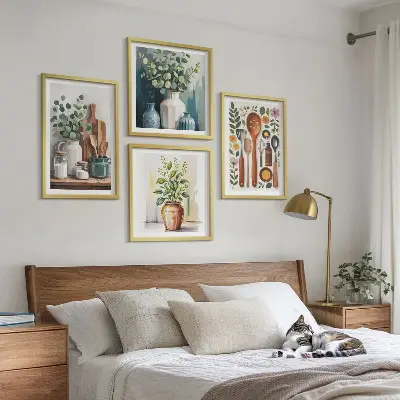 Set 4 slike u okviru s motivom kuhinjskog pribora na biljnoj bazi 