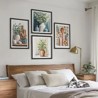 Set 4 slike u okviru s motivom kuhinjskog pribora na biljnoj bazi 