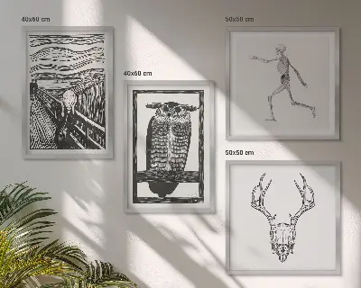 Dekorativni komplet zidnih slika motiv sove s lubanjom Scream