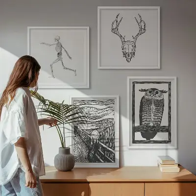 Dekorativni komplet zidnih slika motiv sove s lubanjom Scream