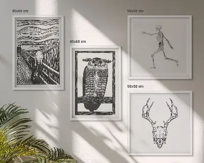 Dekorativni komplet zidnih slika motiv sove s lubanjom Scream